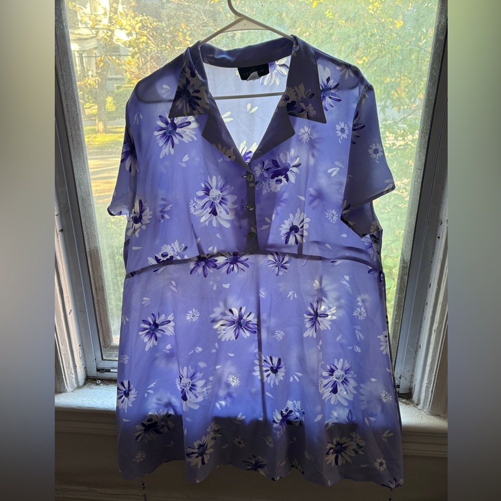 Floral Purple Women's Dress Plus 90s